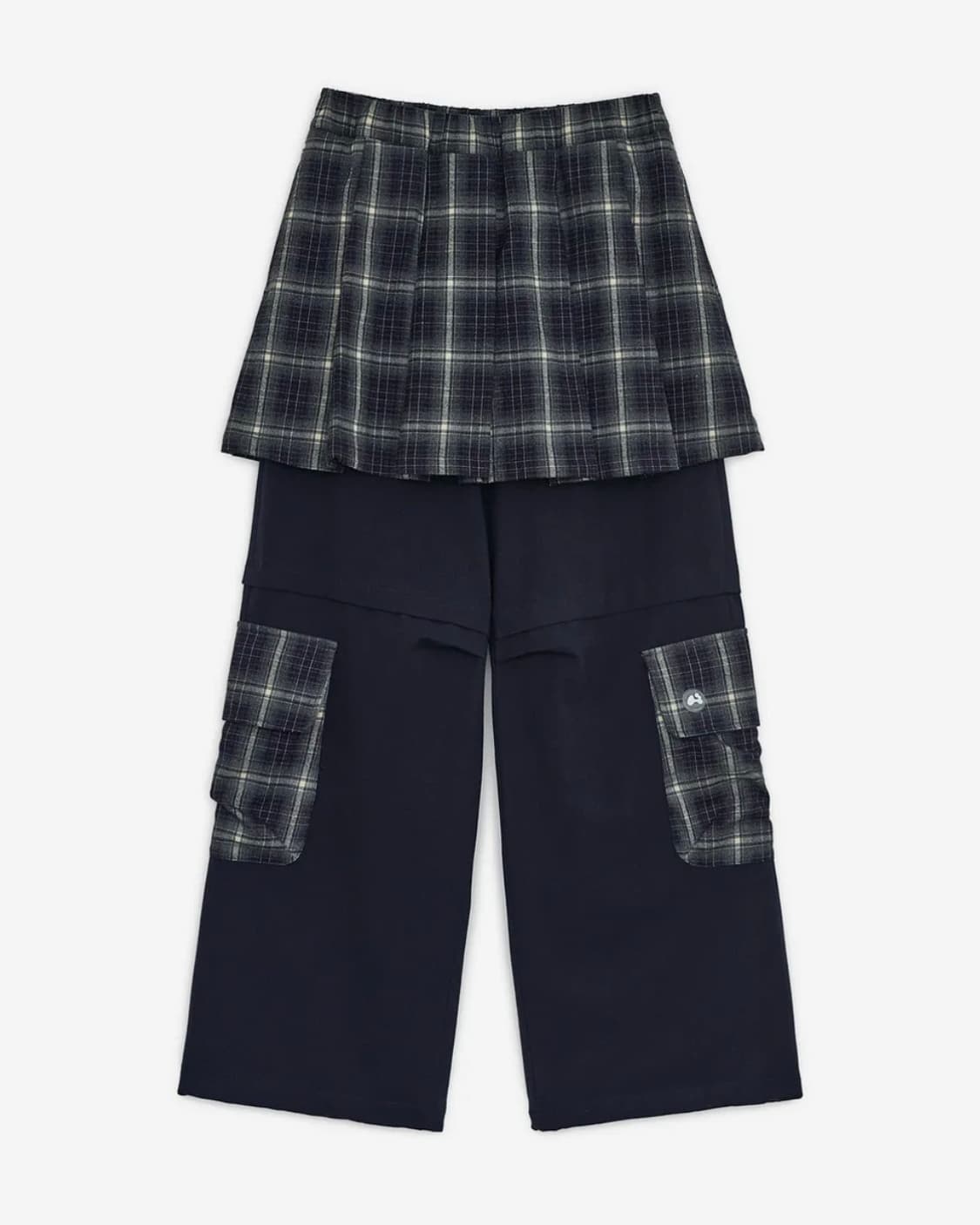 허그유어스킨 체크 스커트 레이어드 카고 팬츠 (블랙) 상품이미지1