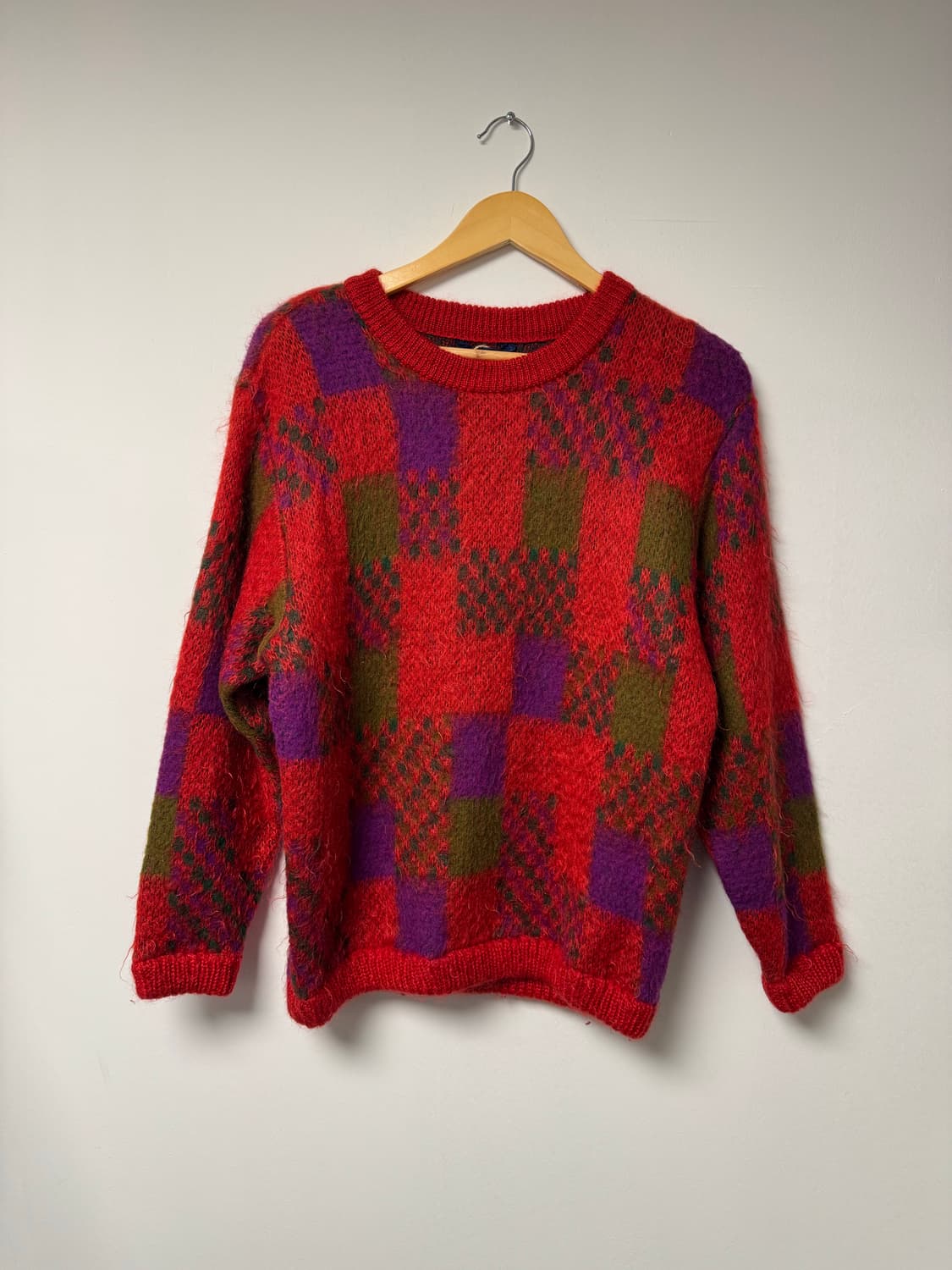 일본빈티지 JPN 체크 패턴 모헤어 아가일 울 니트 F 상품이미지1