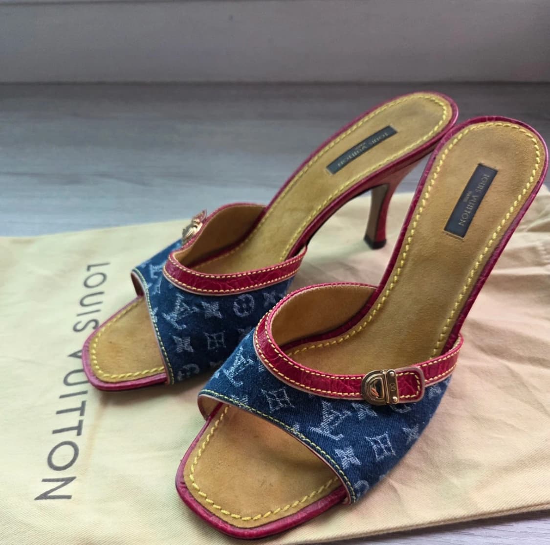 Louis vuitton 루이비통 데님 레드 뮬 힐 40.5(255) 상품이미지2