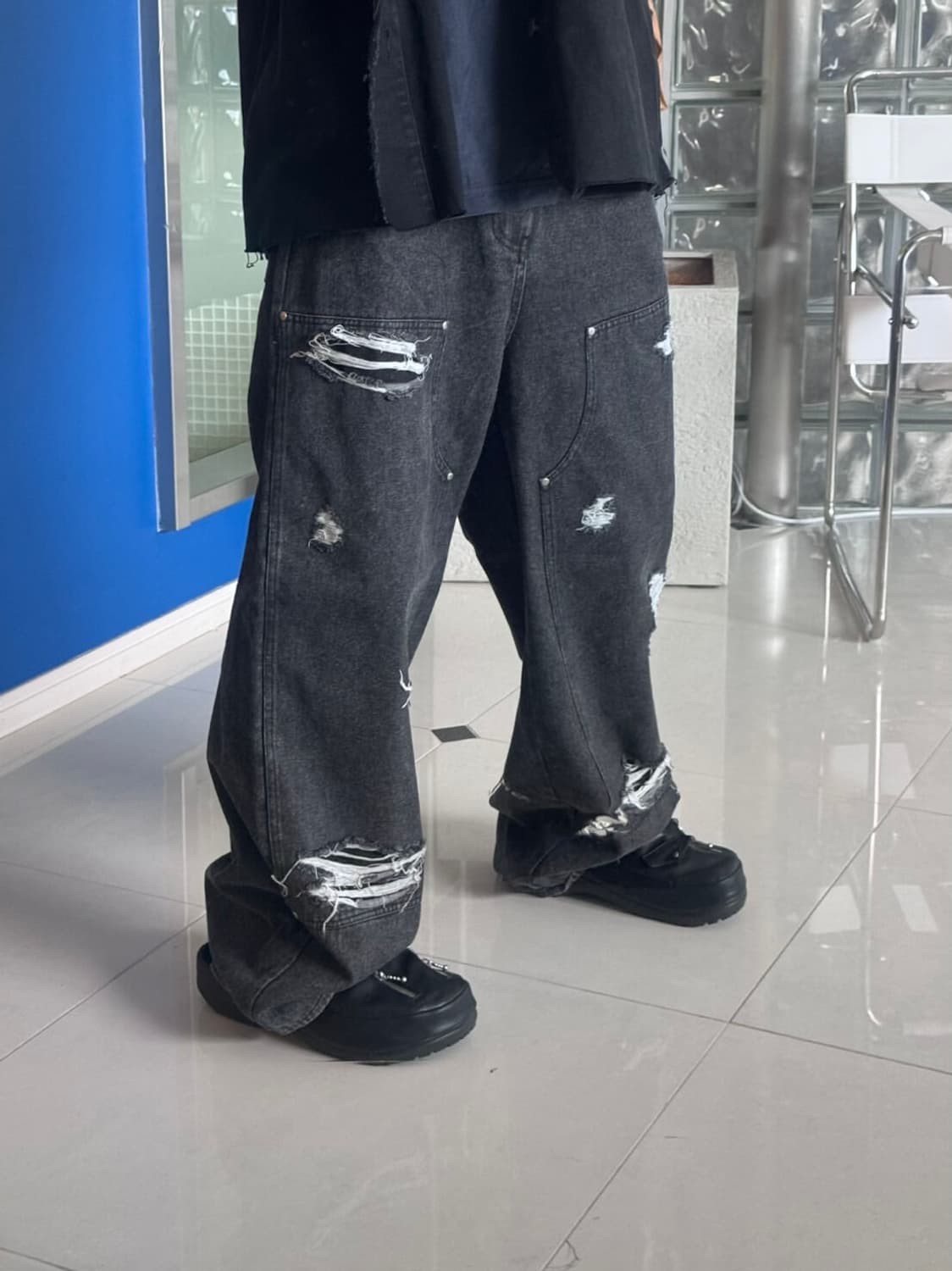 Double Knee Denim Wide Pants 상품이미지1