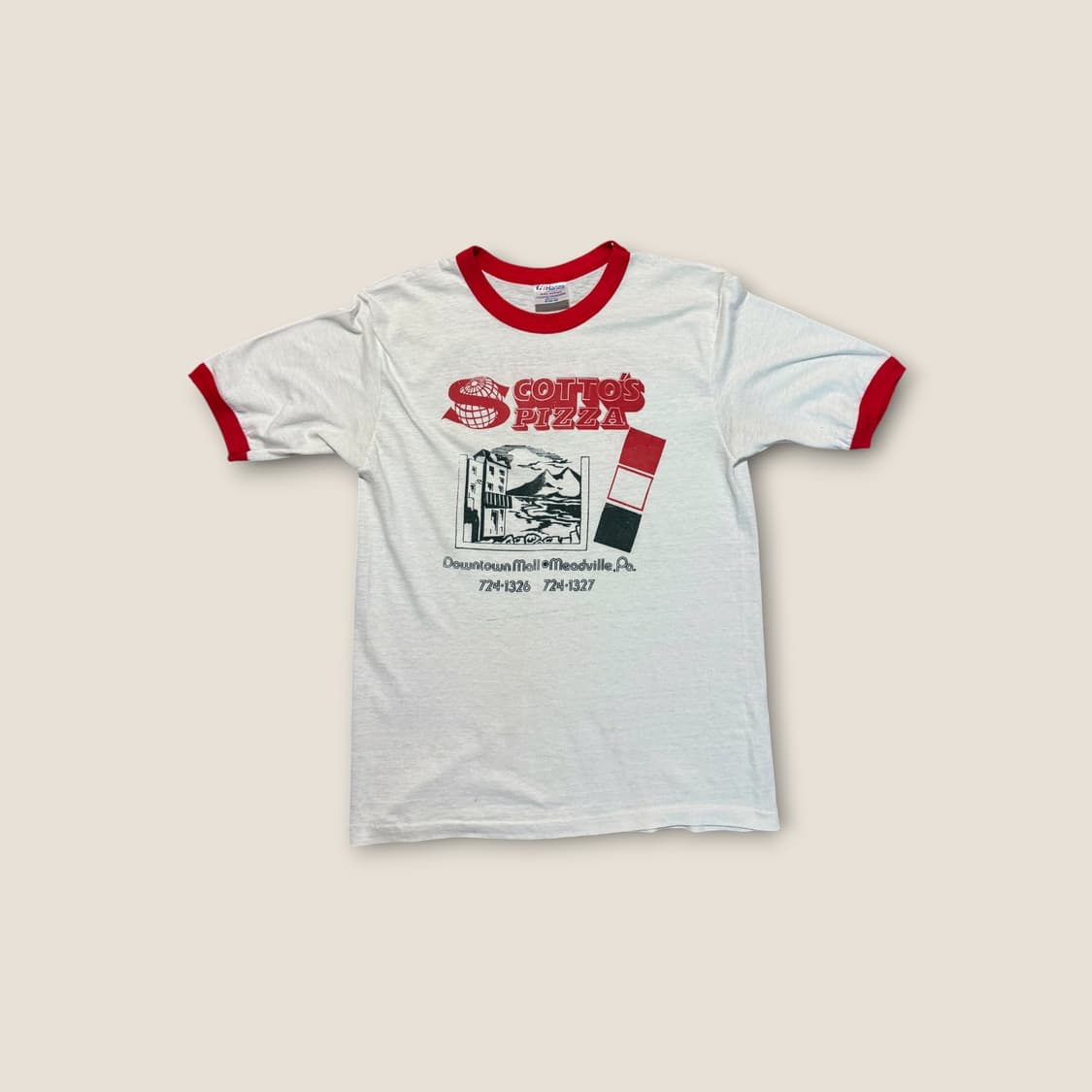 80s USA Hanes Cotto’s Pizza 링거 티셔츠 M  상품이미지1