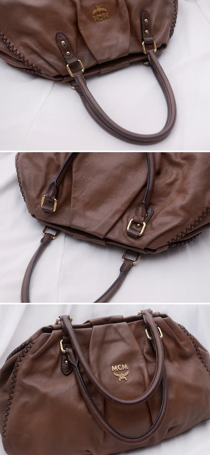 MCM 브라운 카프스킨 셔링 레더 토트백.보스턴백 상품이미지6
