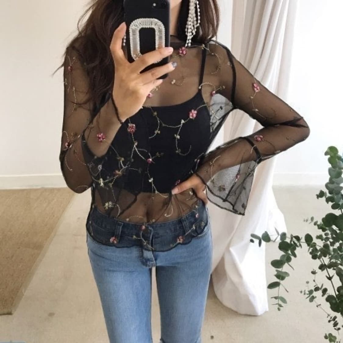 다크빅토리 꽃 시스루 블라우스 상품이미지4