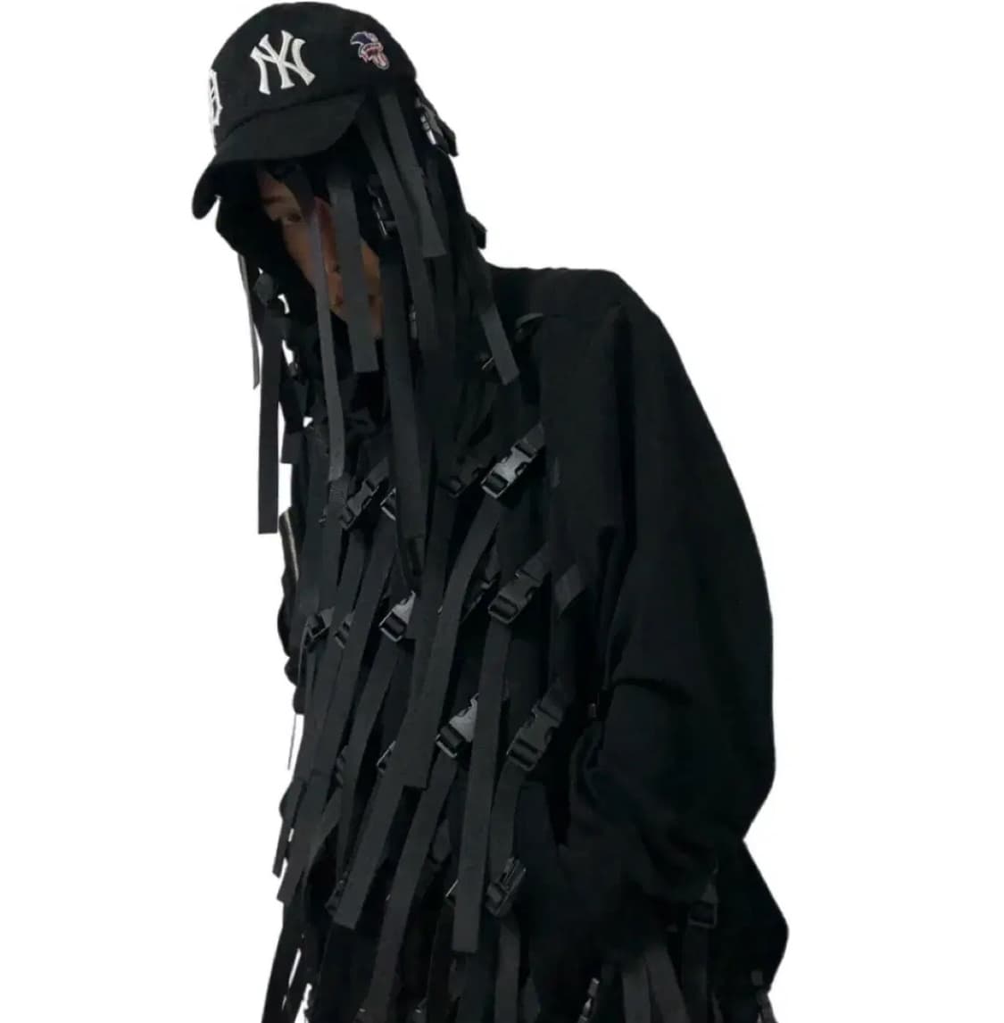 (레어 ) Christian Stone 스트랩본디지 오버핏 후드 블랙 상품이미지2