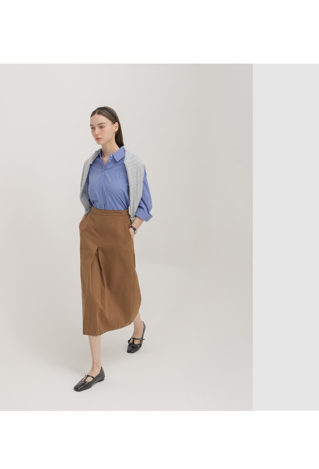 나인 nain 빈티지 헤비코튼 핀턱 스티치 브라운 롱 스커트 M 상품이미지2