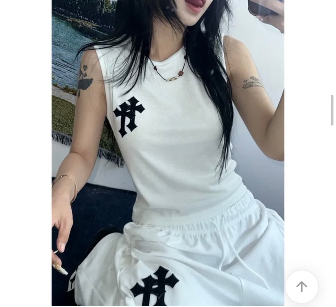 에이블리 남여공용 y2k 더 힙 크롬 패치 와이드 트레이닝 팬츠 (새상품 상품이미지3