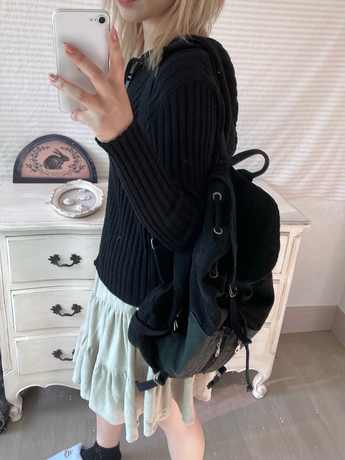 jpn vintage 블랙 슬림핏 후드 니트 집업 상품이미지6