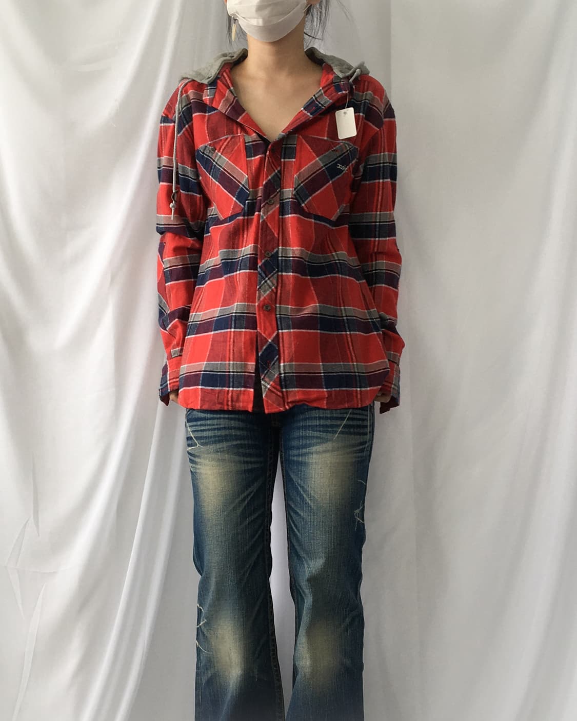 Hood layered check pattern shirt 상품이미지6