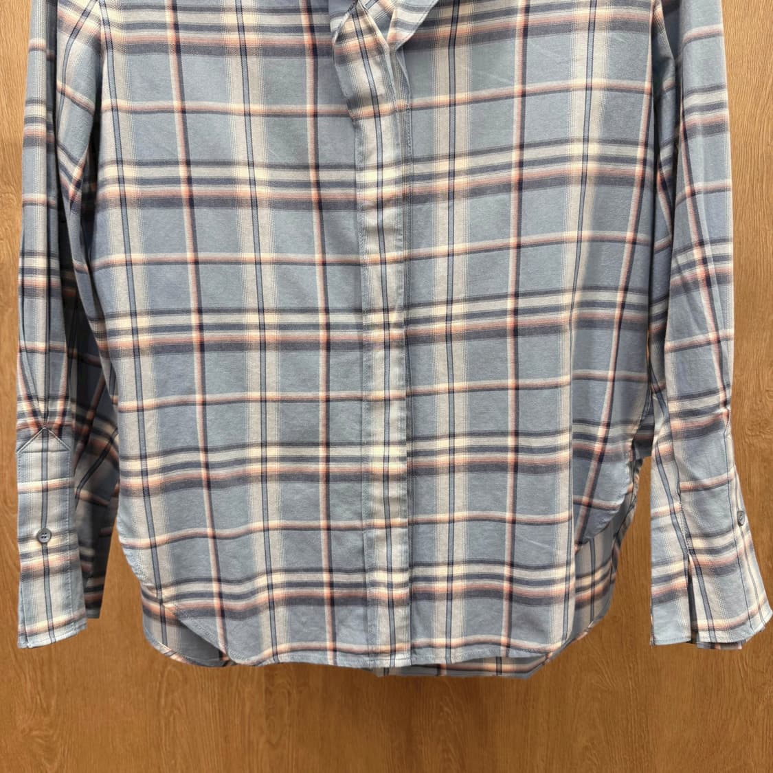 시스템 오픈카라 체크 셔츠 히든 버튼 플래킷 컬러 배색 블루 상품이미지5