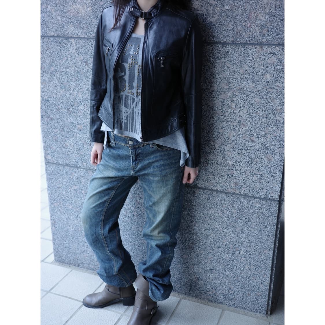 빈티지 블랙 리얼레더 양가죽 라이더 자켓 상품이미지2