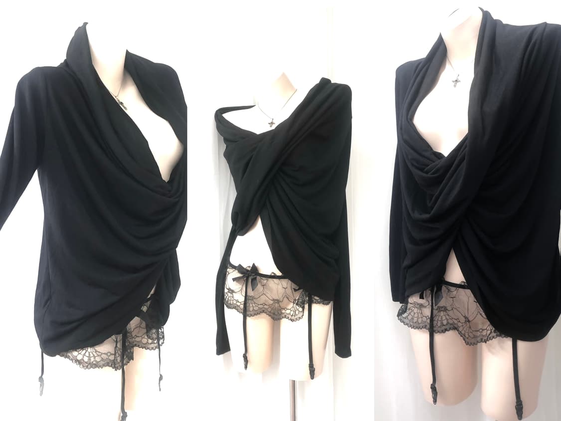 archive cross drape black top 상품이미지1