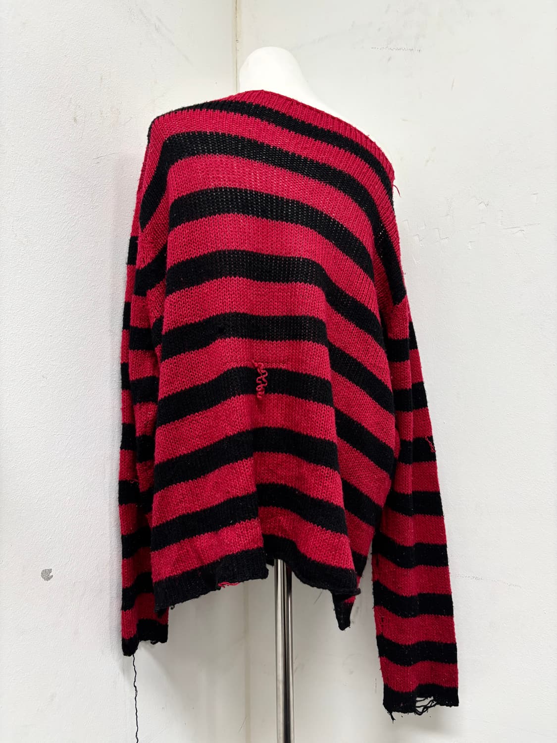 “Vintage” Punk Red Stripe Damaged Knit S 상품이미지8