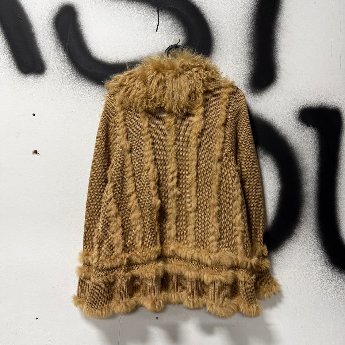 VTG 빈티지 보헤미안 양털 퍼 트리밍 러플 니트 가디건 상품이미지2
