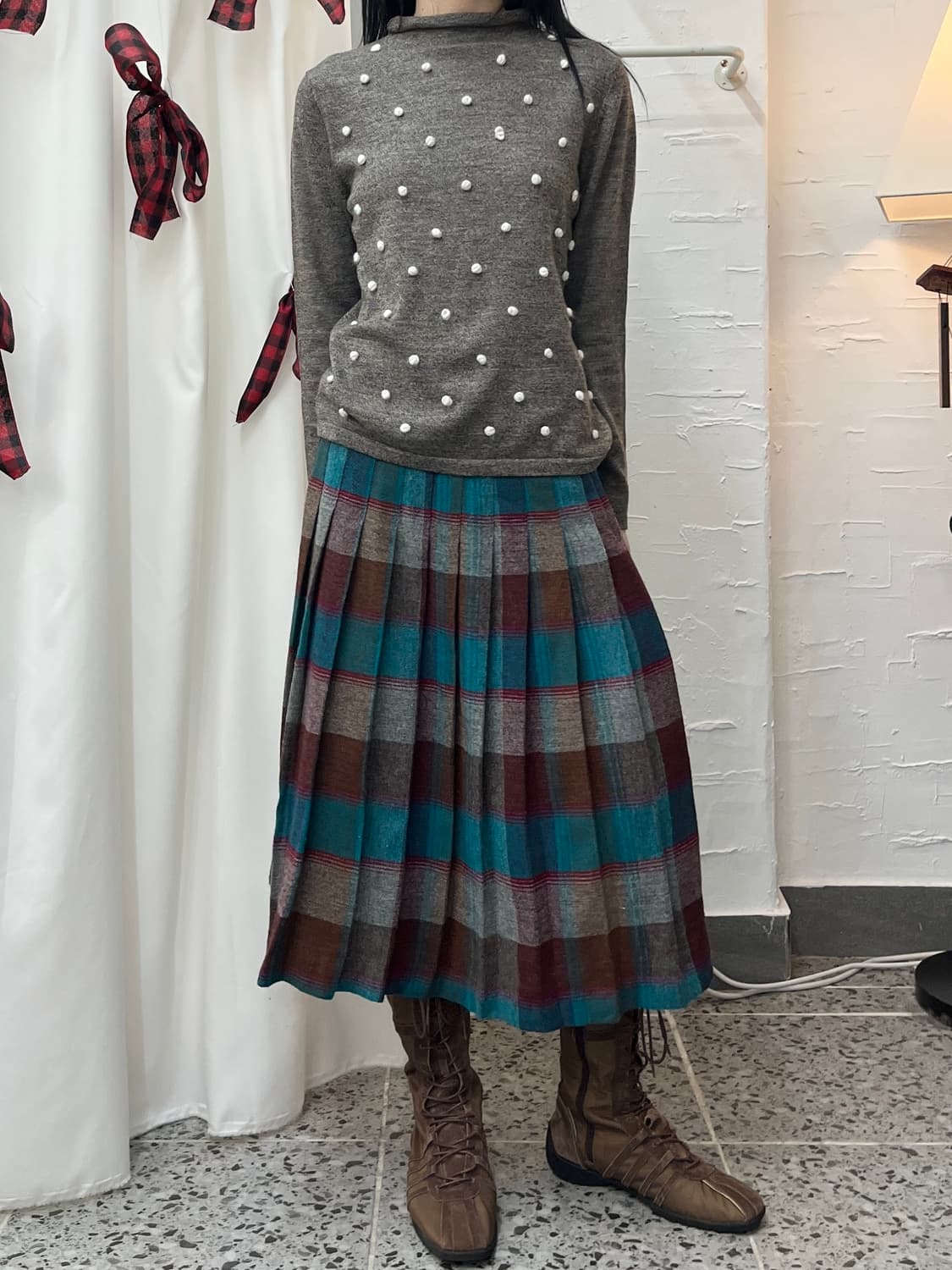 Blue check pattern skirt 상품이미지3