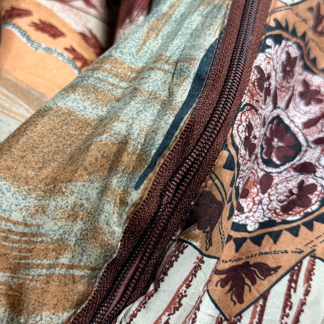 VTG 빈티지 100% 실크 보헤미안 에스닉 풀 패턴 퀼팅 후드 자켓 상품이미지8