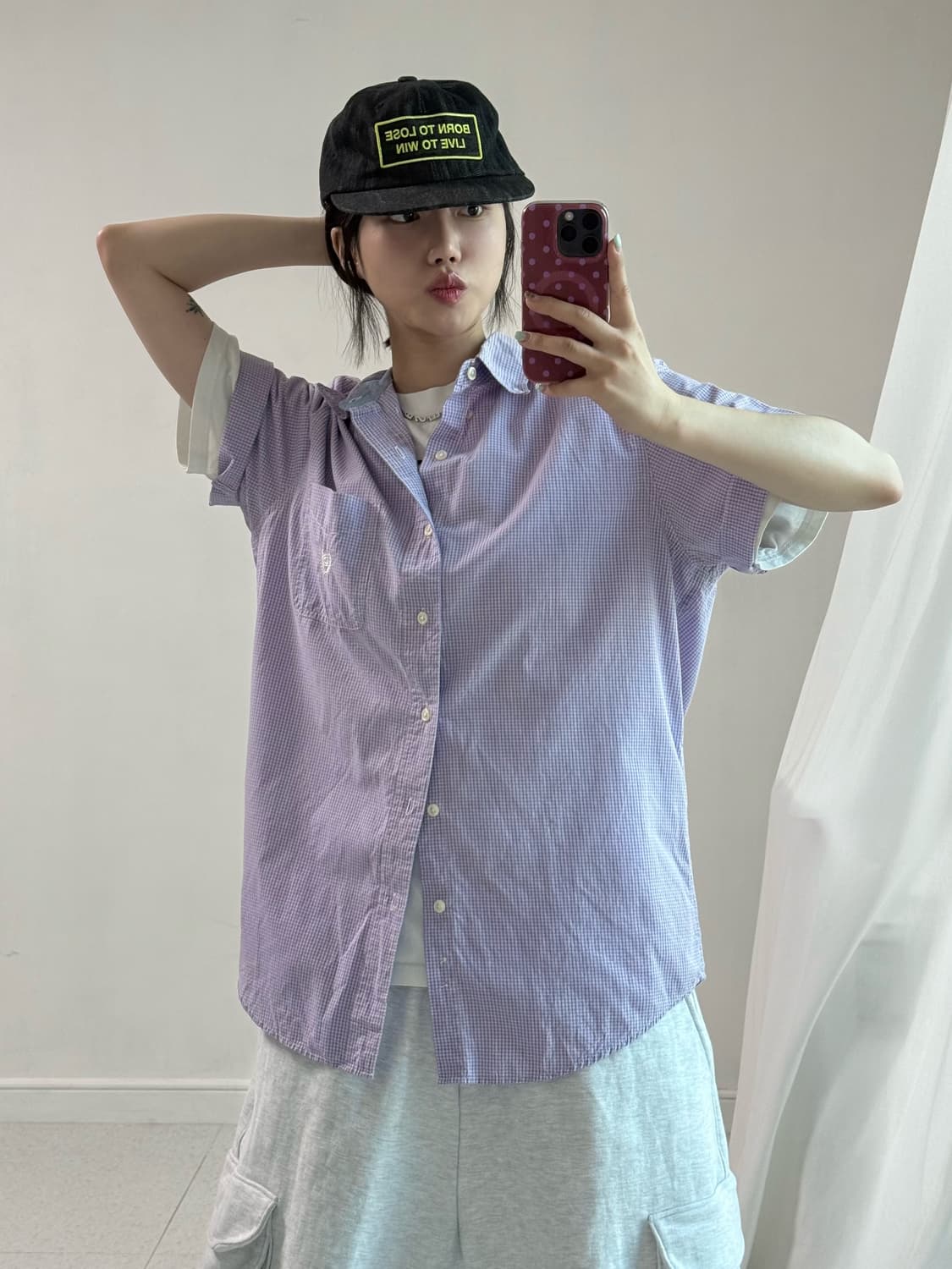 챕스 연보라 체크 반팔셔츠 상품이미지2