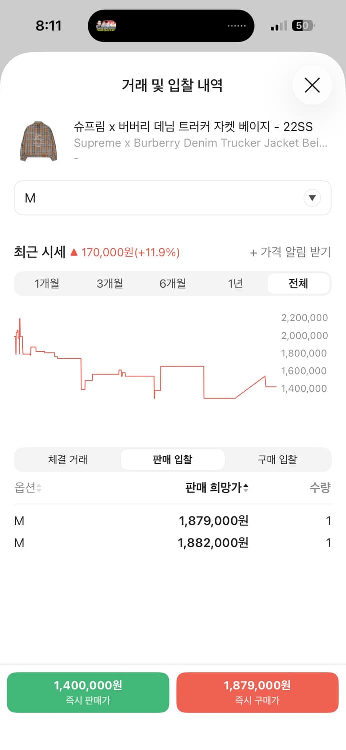 파격할인 ㅠㅠ))) 슈프림 버버리 데님 트러커 자켓 베이지 M 상품이미지6