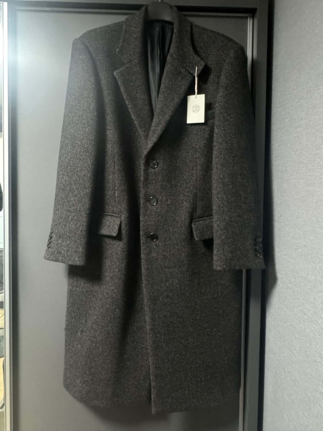 [새상품] 문선 투웨이 카라 버튼 롱코트 아스팔트 트위드 (M) 상품이미지1