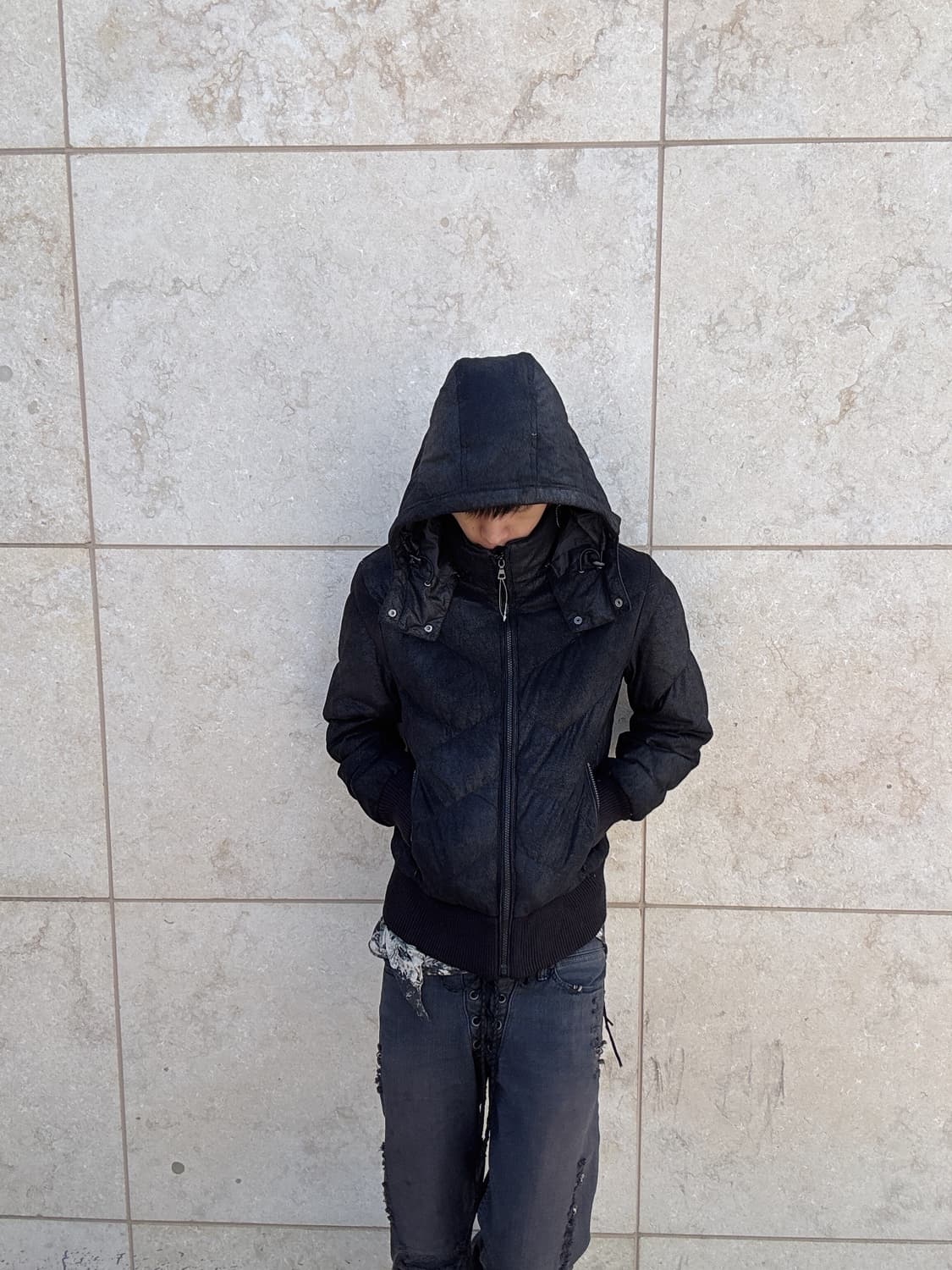 CHIC Mood Black Crack washed Hoodie Down 상품이미지8