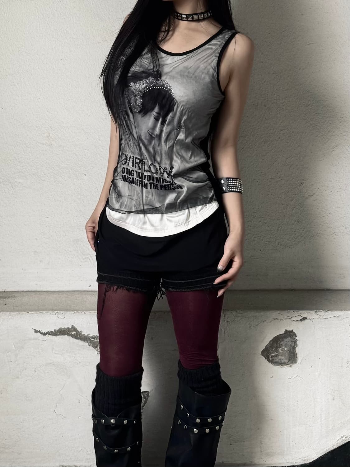 Mesh face printing top 상품이미지2