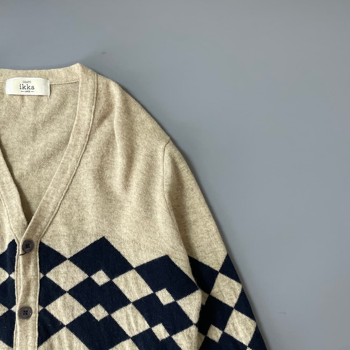 ikka 익까 일본빈티지 베이지 아가일 가디건 L 상품이미지3