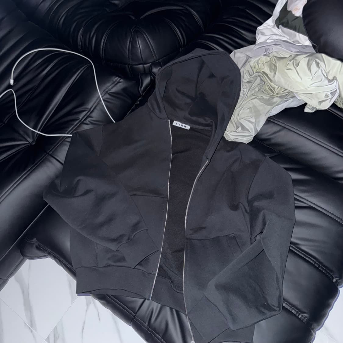 쿠어 ((코튼)) 블랙 후드집업 (L) 상품이미지1