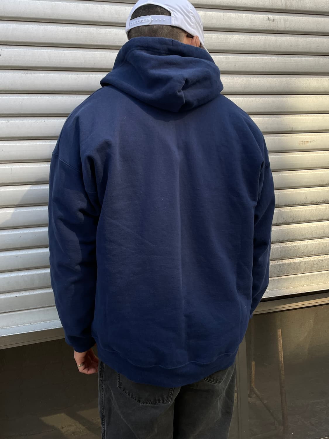 90s Hanes Navy Blank Hood Zip 상품이미지7