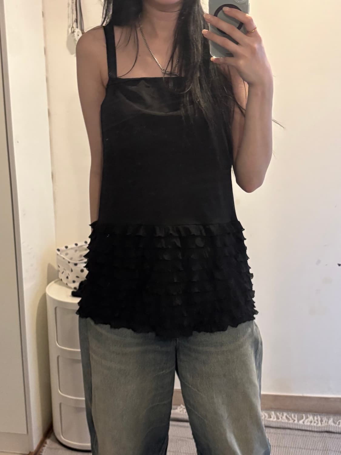 Japanese Vintage Black Frill Sleeveless 상품이미지3