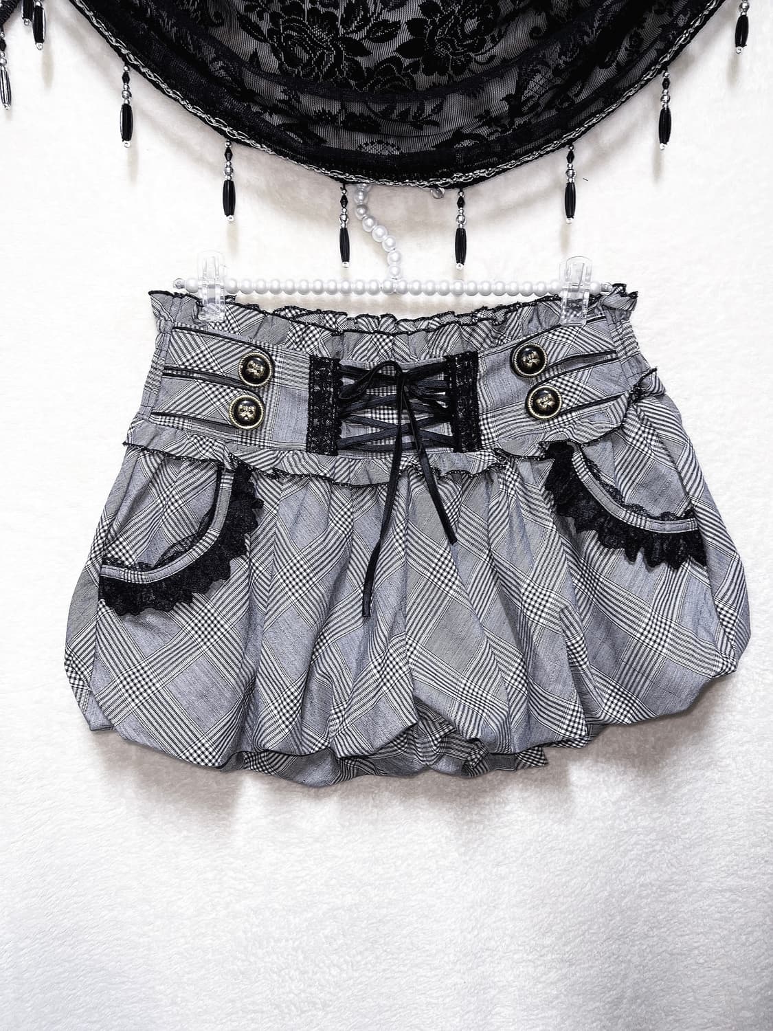 트랄라라 체크 레이스 호박 펌킨 벌룬 큐롯 숏팬츠 헤이세이핀터 갸루 고스 상품이미지6