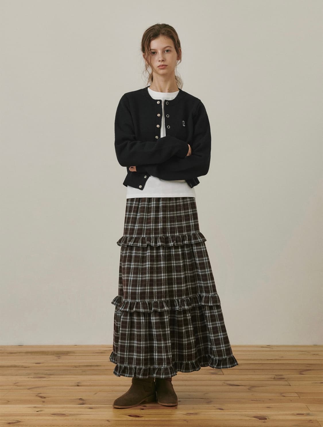 벨로엘 Winter shirring long skirt check BRO 상품이미지1