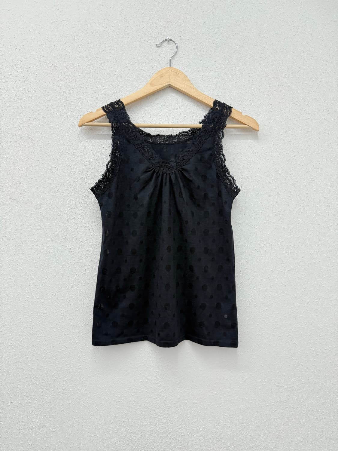 빈티지 블랙 레이스 도트 시스루 슬리브리스 상품이미지1