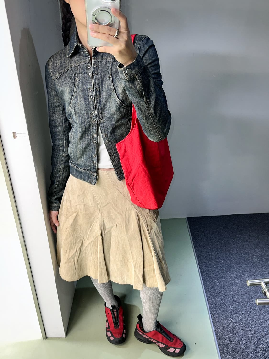 pig leather beige midi skirt 상품이미지1