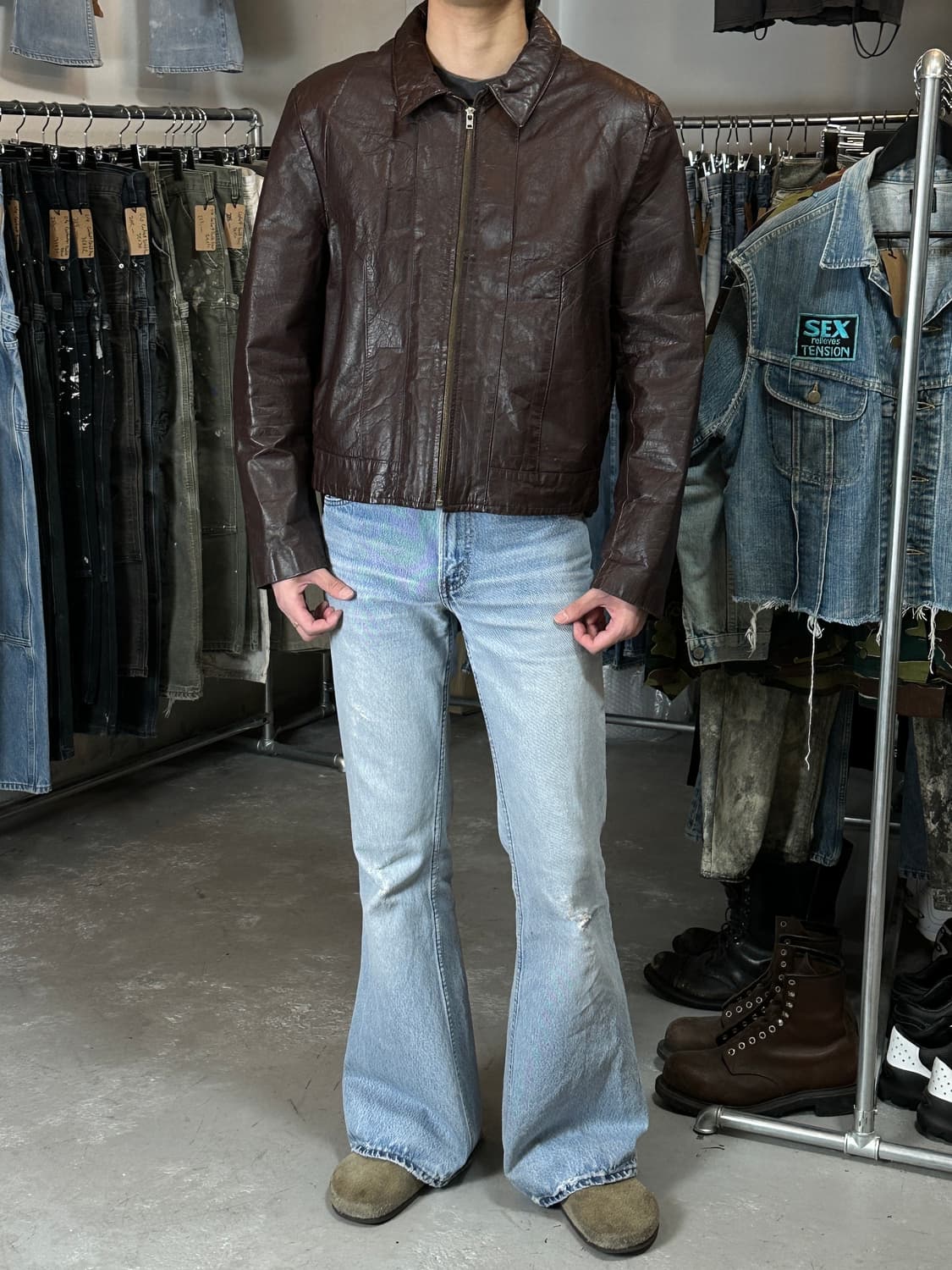 80's 빈티지 버건디 크롭 레더 자켓 파이트 클럽 상품이미지9