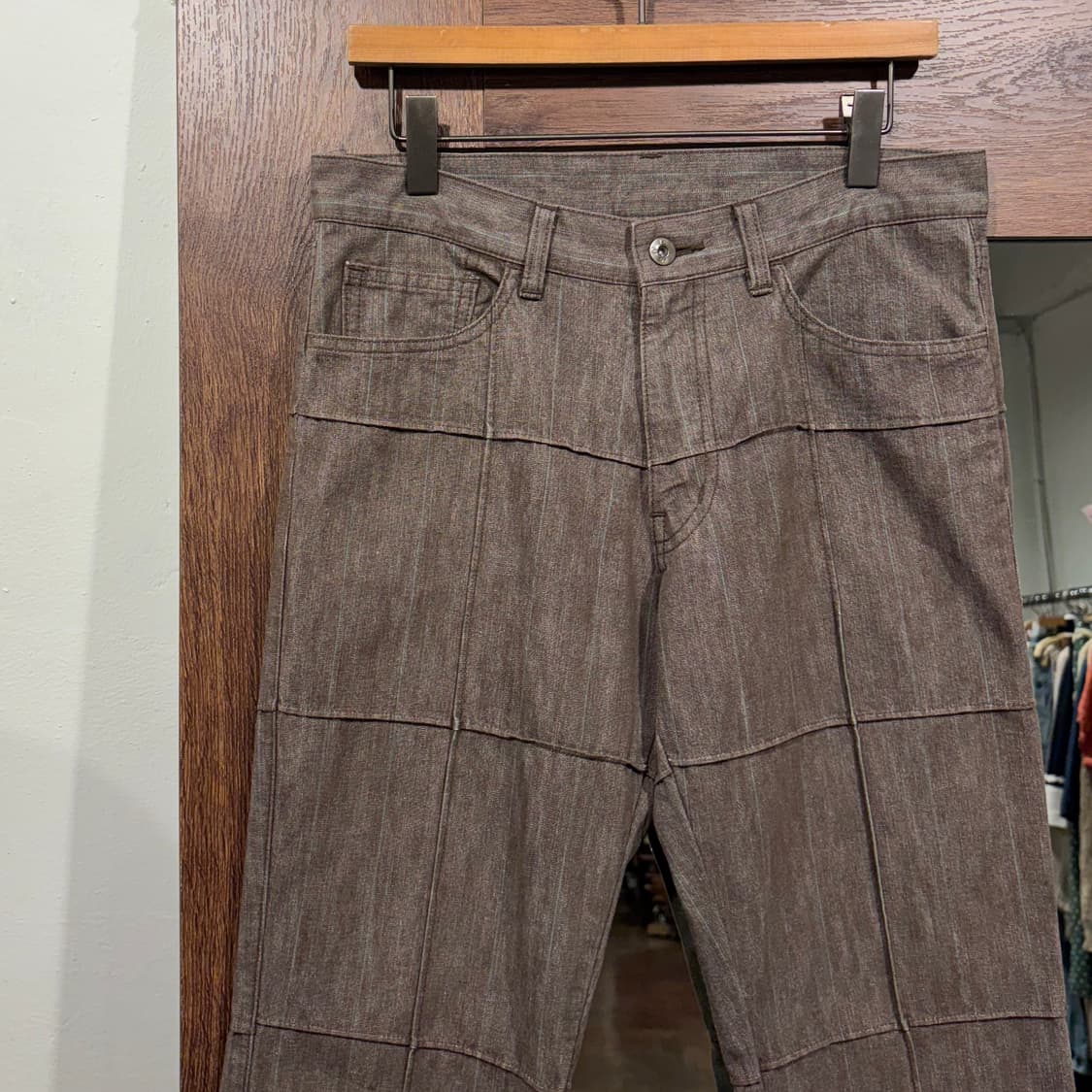 일본 빈티지 브라운 체크 패널 라인 스티치 팬츠 상품이미지3