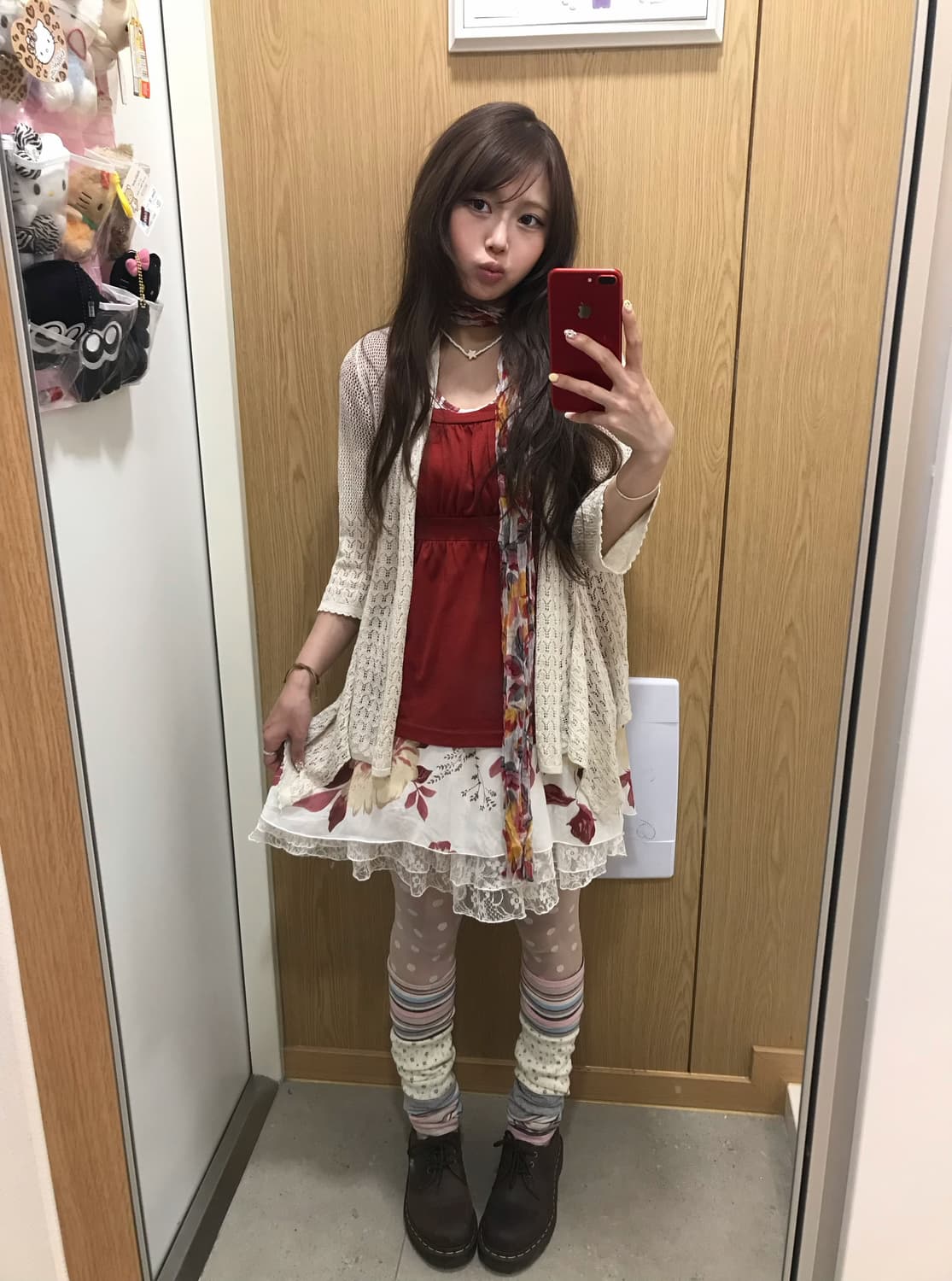 체리 레드 딸기하구미 플라워 레이스 가디건 코디세트 상품이미지2