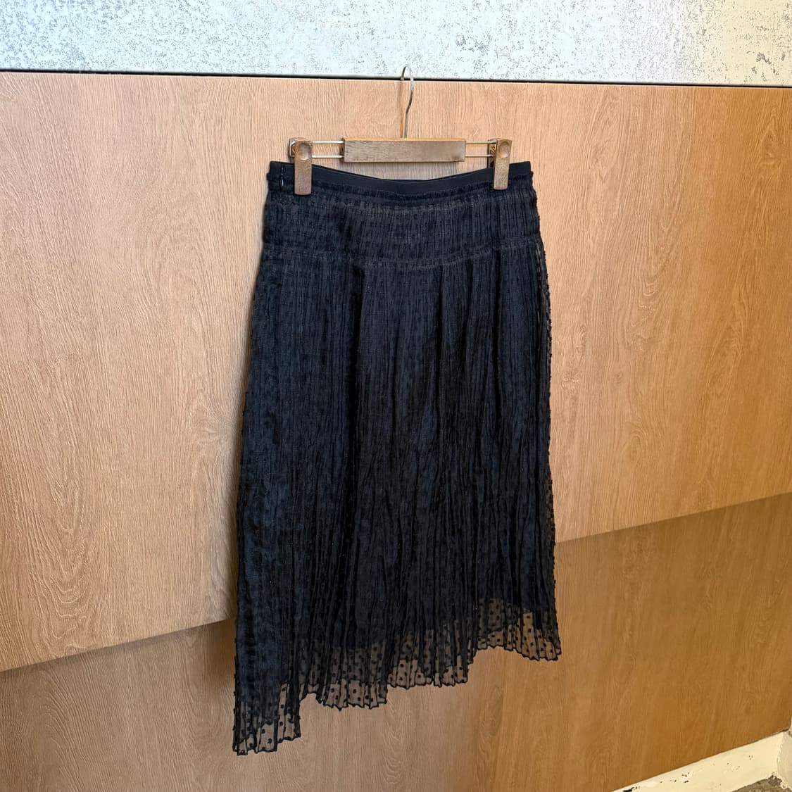 SJSJ 롱 스커트 시스루 도트 메쉬 레이어드 디테일 블랙 상품이미지4