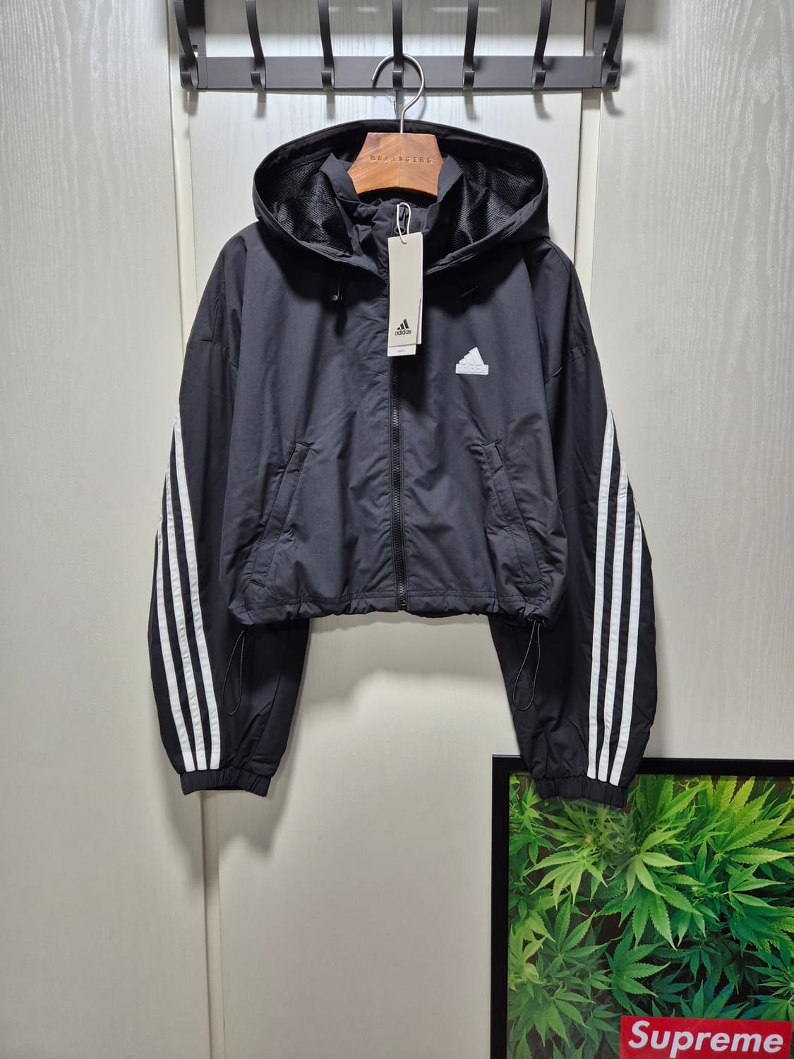 (세일)(새상품)아디다스 삼선 크롭 후드 바람막이 상품이미지1