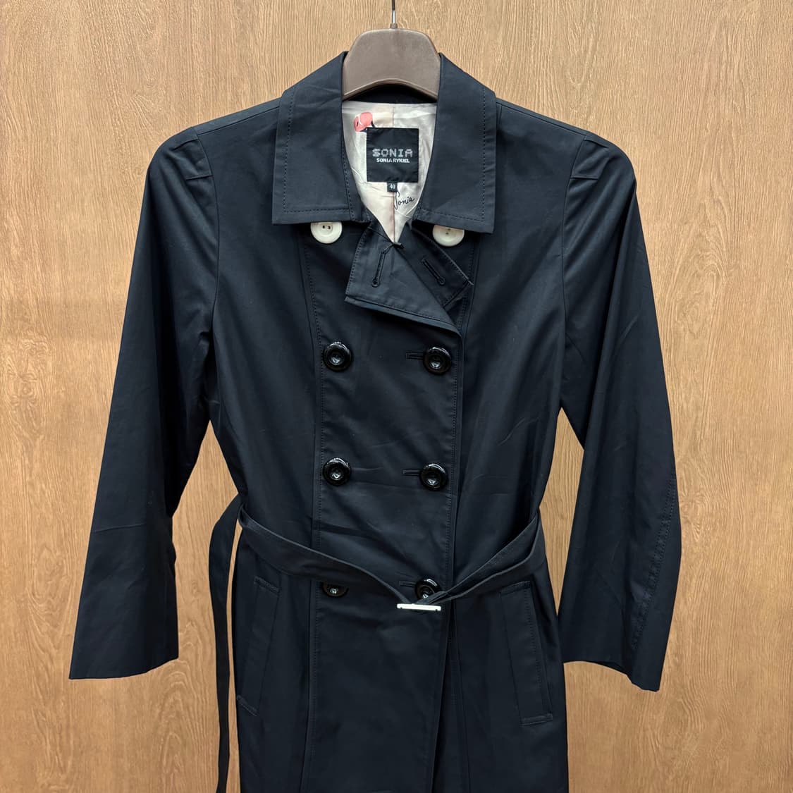소니아 리키엘 더블 브레스트 트렌치 롱 코트 배색 버튼 벨트 디테일 블랙 상품이미지4