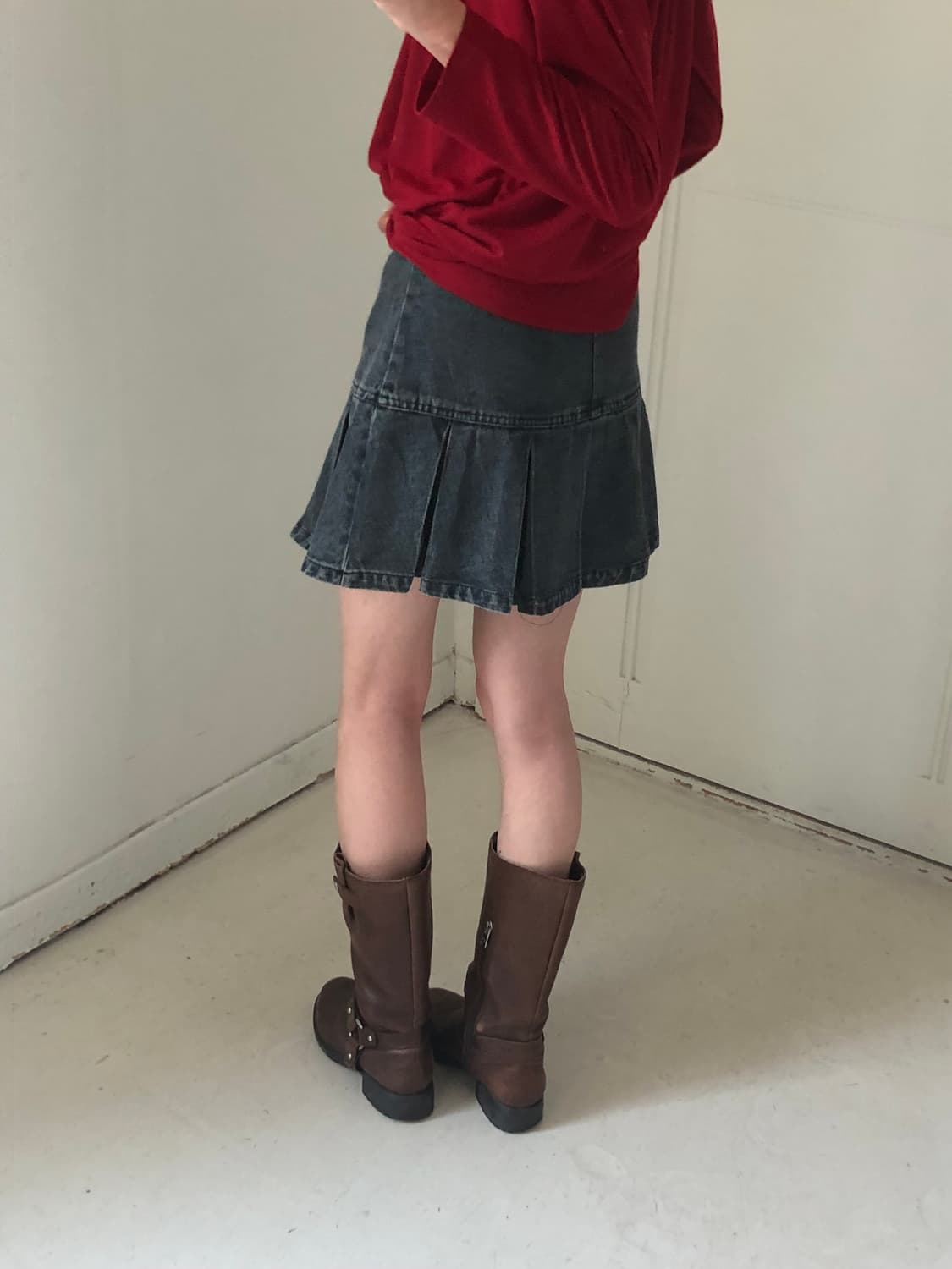 일본빈티지 데님 플리츠스커트 상품이미지3