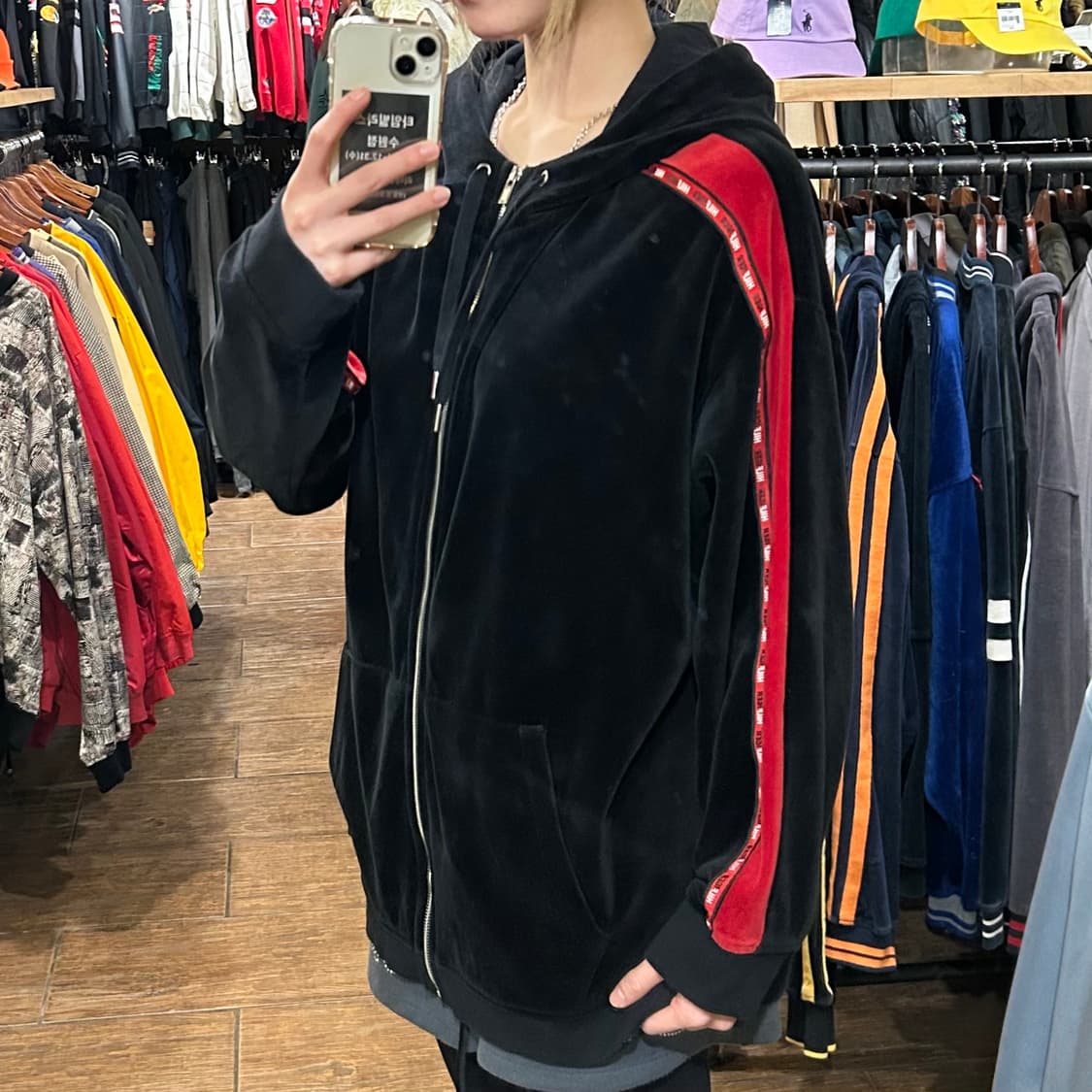 [HI] 타미힐피거 벨벳 후드집업 블랙  상품이미지4