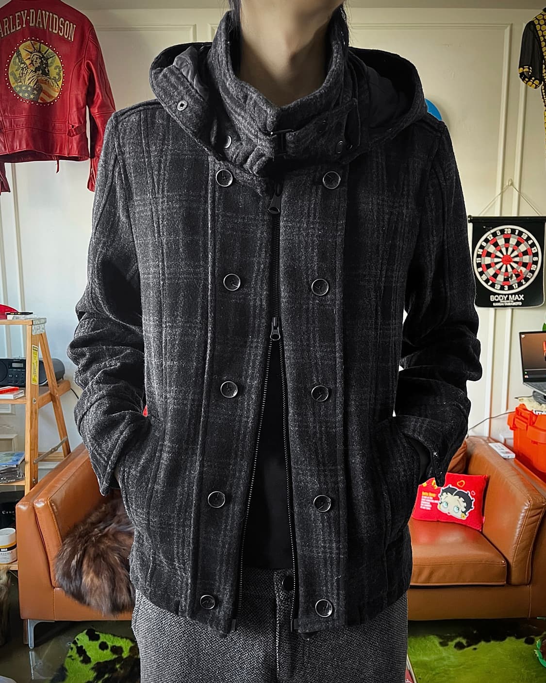 90-00s Hideway Gothic Check Wool Hood JK 상품이미지2