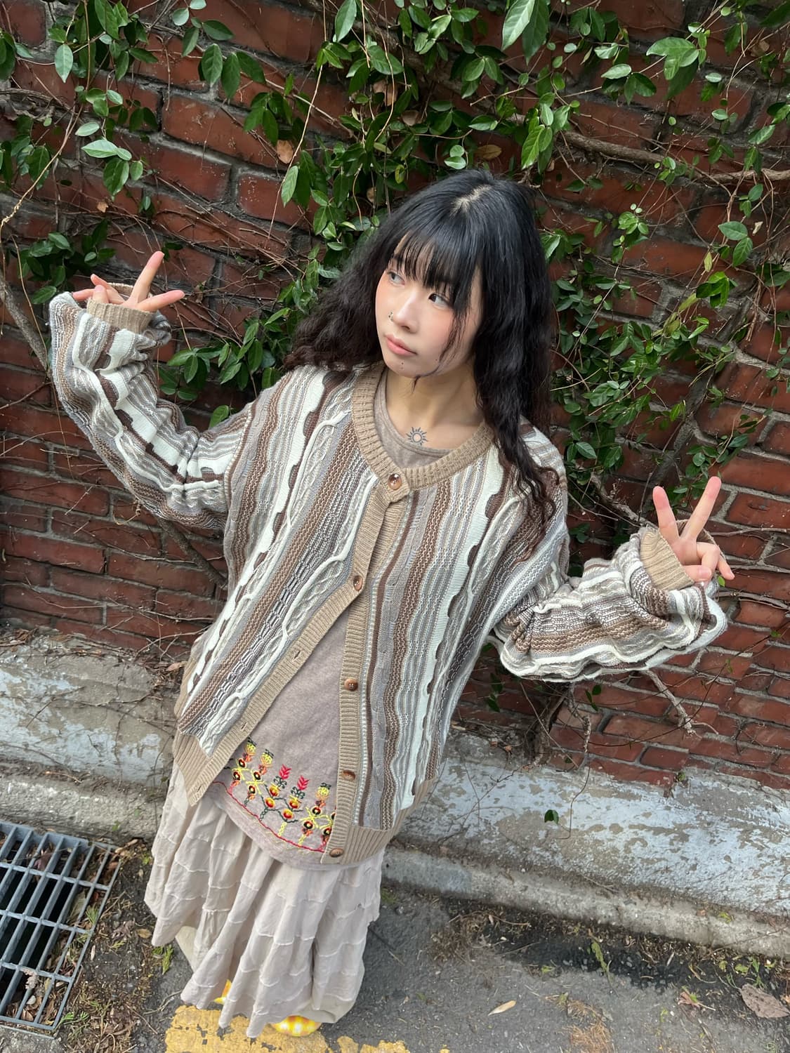 베이지 브라운 케이블 카디건 상품이미지1