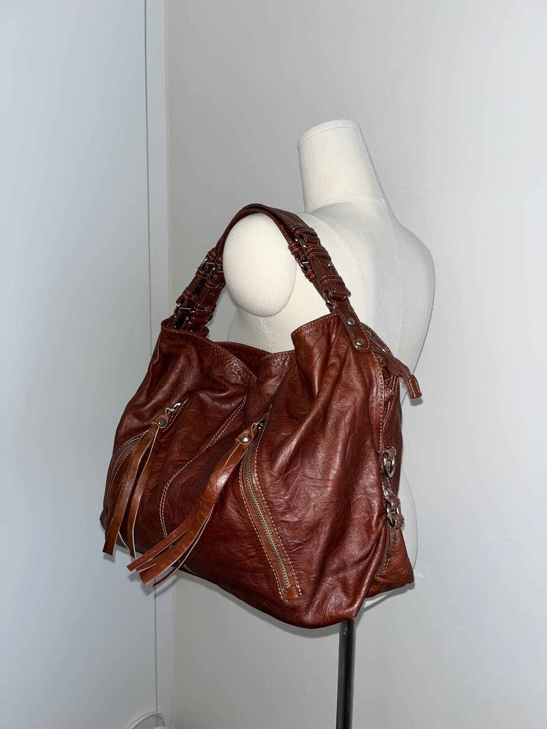 📦 Y2k Old leather redbrown Shoulder Bag 상품이미지3