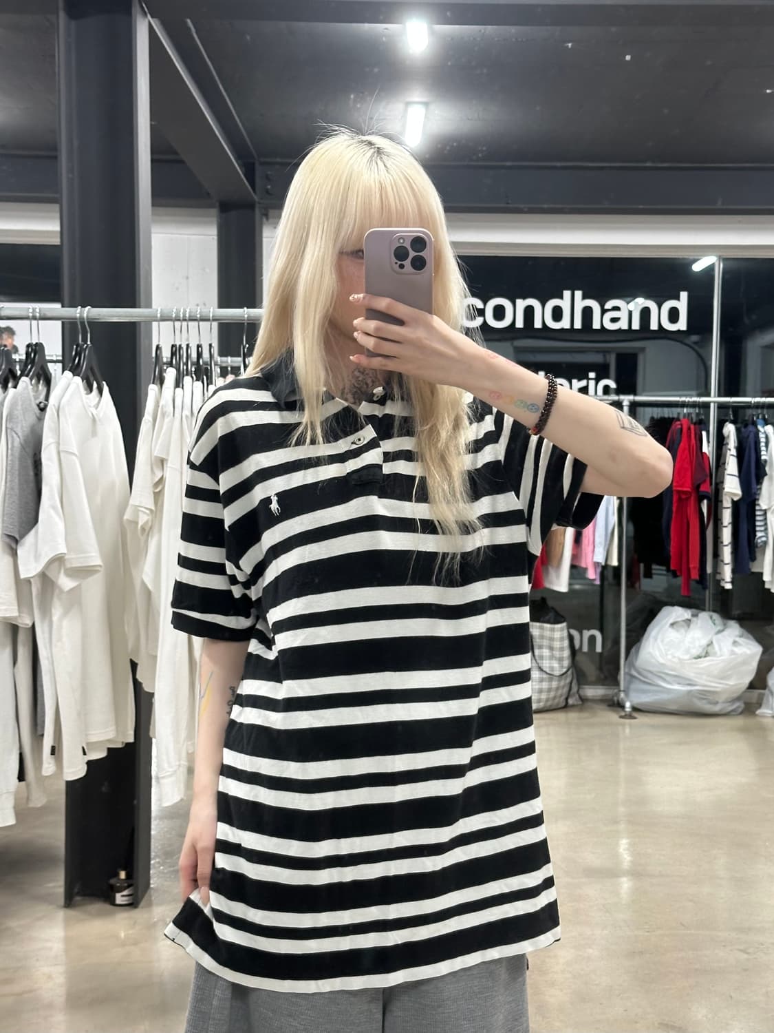 폴로 랄프로렌 검흰 pk 스트라이프 반팔 셔츠 상품이미지1