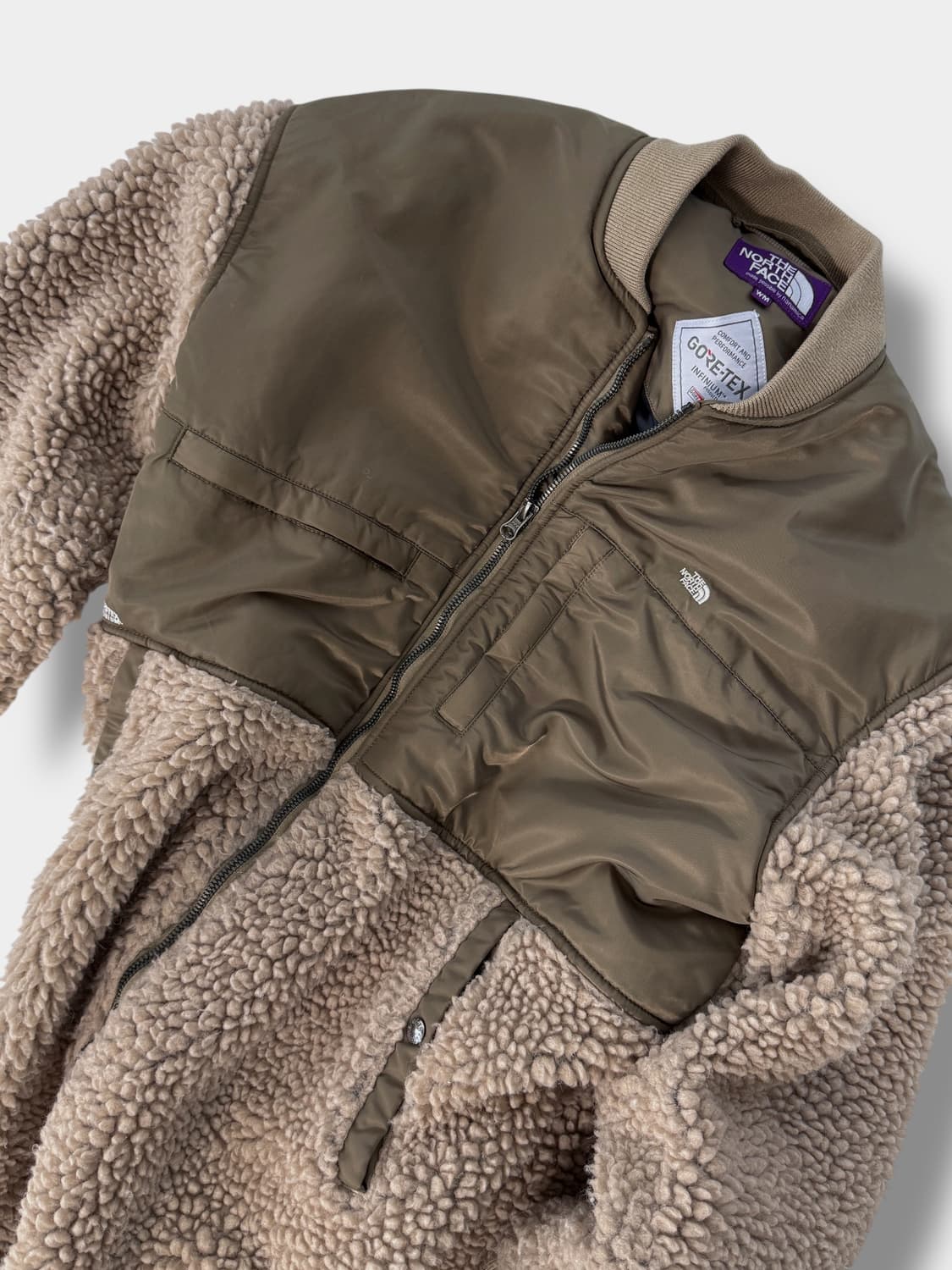 노스페이스 퍼플라벨 루즈핏 울 보아 카키 고어텍스 플리스 롱 자켓 상품이미지2