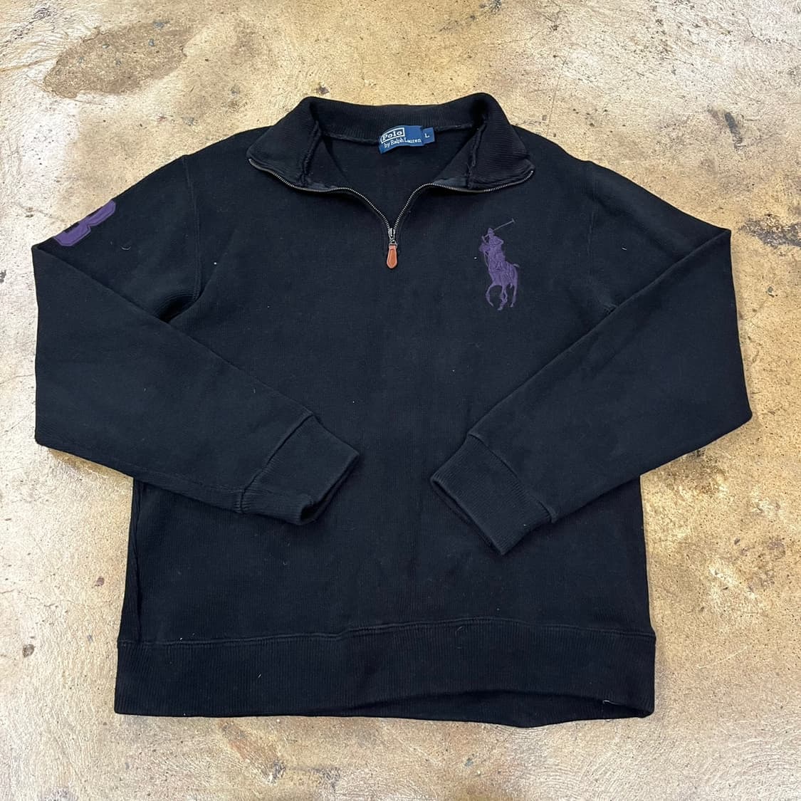 폴로 랄프로렌 블랙 퍼플 빅포니 반집업 니트  상품이미지2