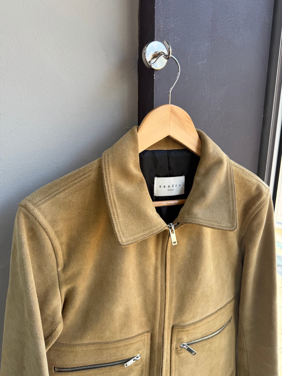 XS/ 산드로 옴므 스웨이드 카멜 집업 자켓 상품이미지3