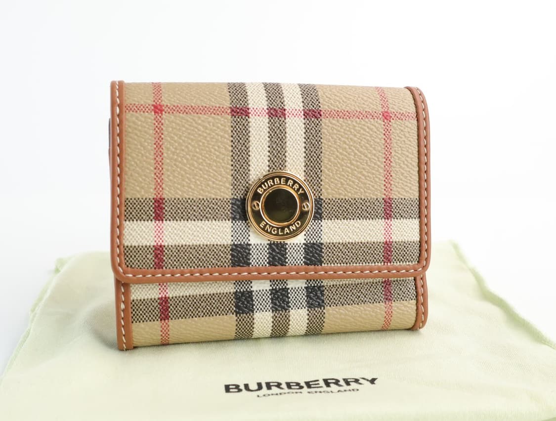 버버리 체크 레더 스몰 폴딩 미니 지갑 베이지 상품이미지1