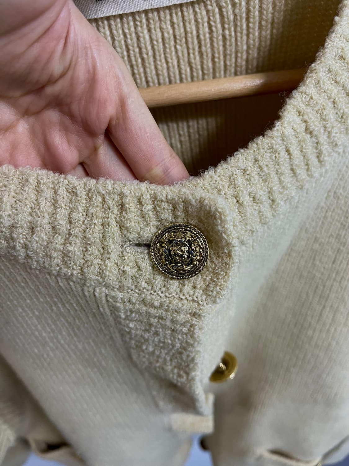 울100 빈티지 베이지 니트 가디건 상품이미지3