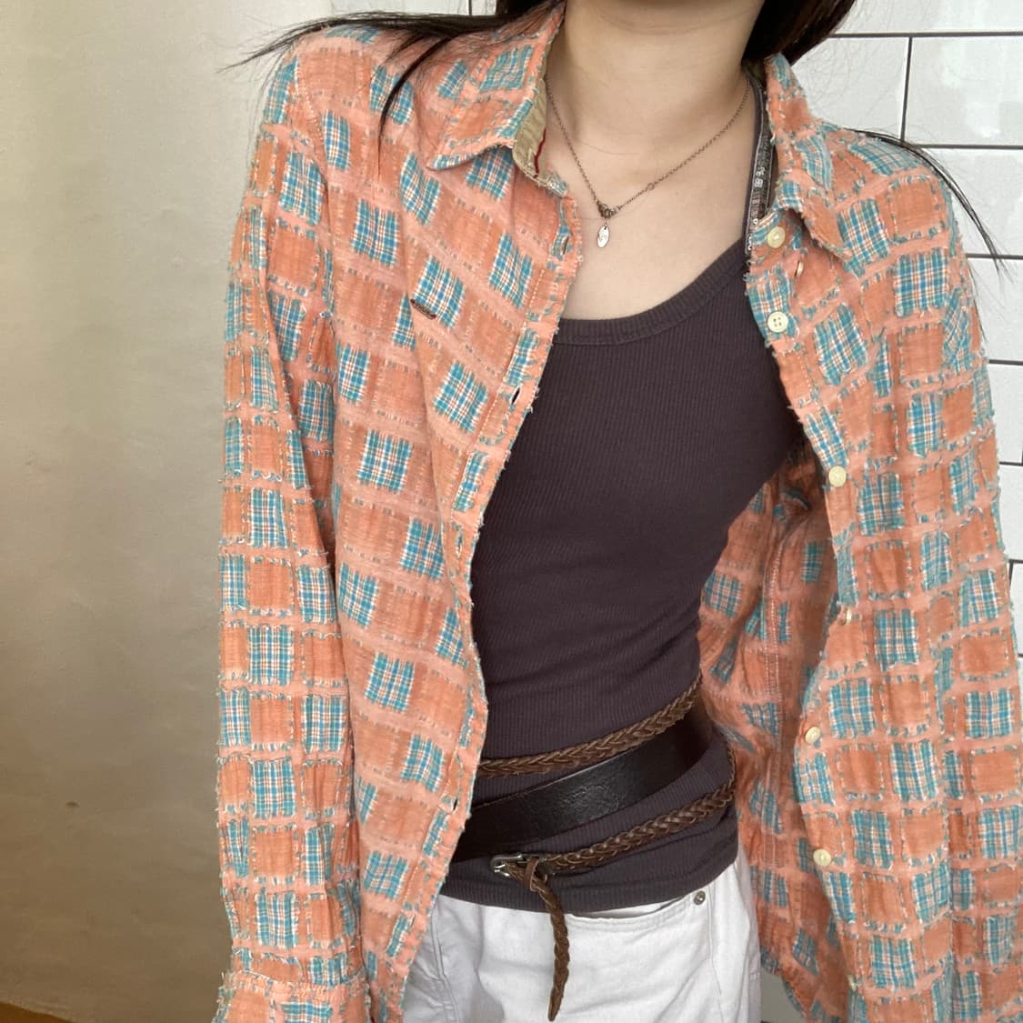 빈티지 디스트레스드 패치워크 셔츠 상품이미지1